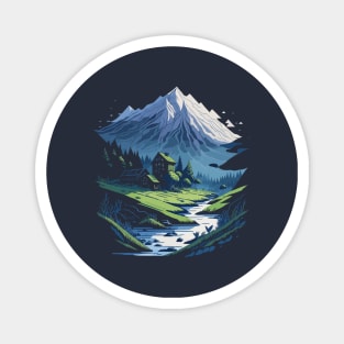 mountains, river and forest Magnet